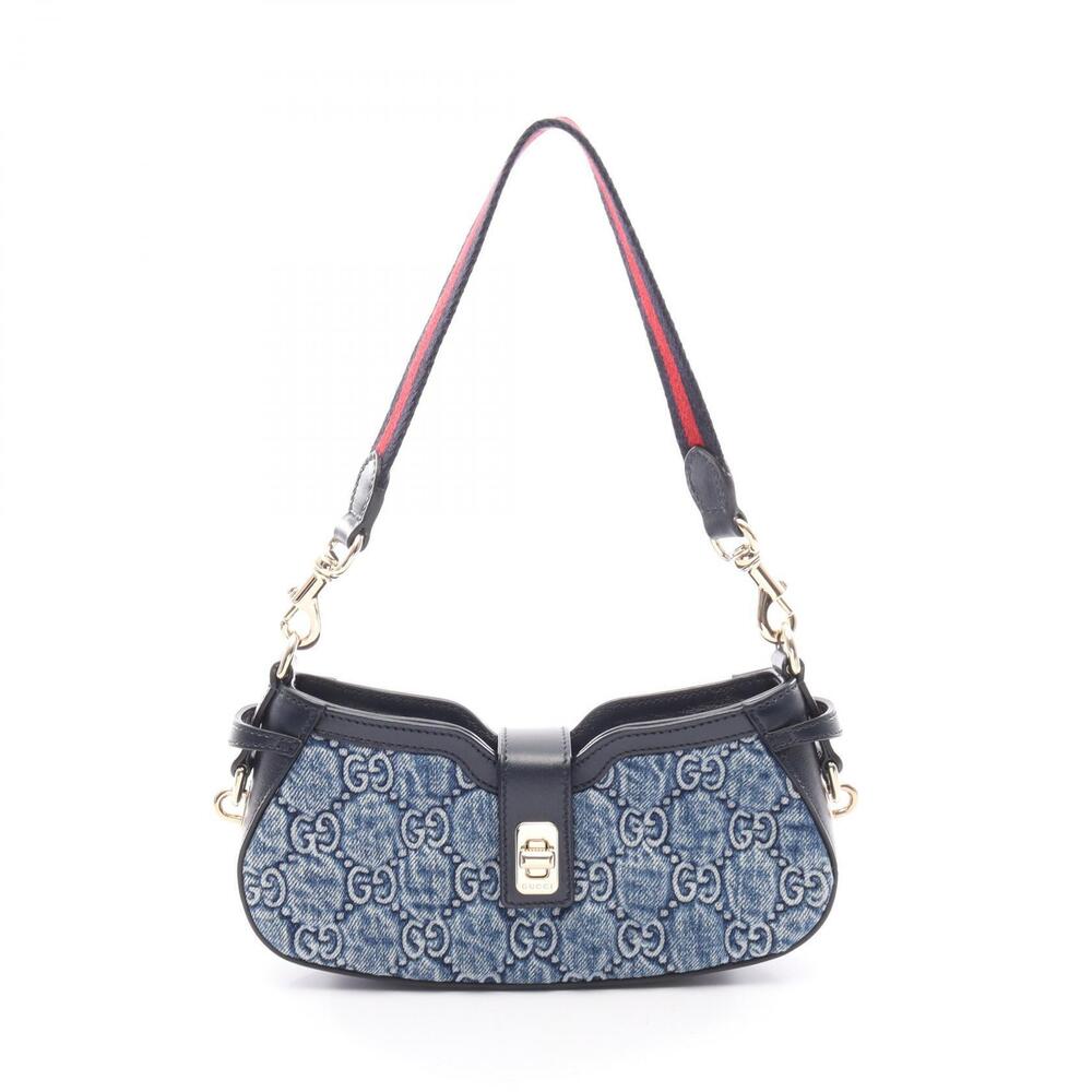 Gucci Moonside GG Denim Handbag Leather Blue Navy Blue
